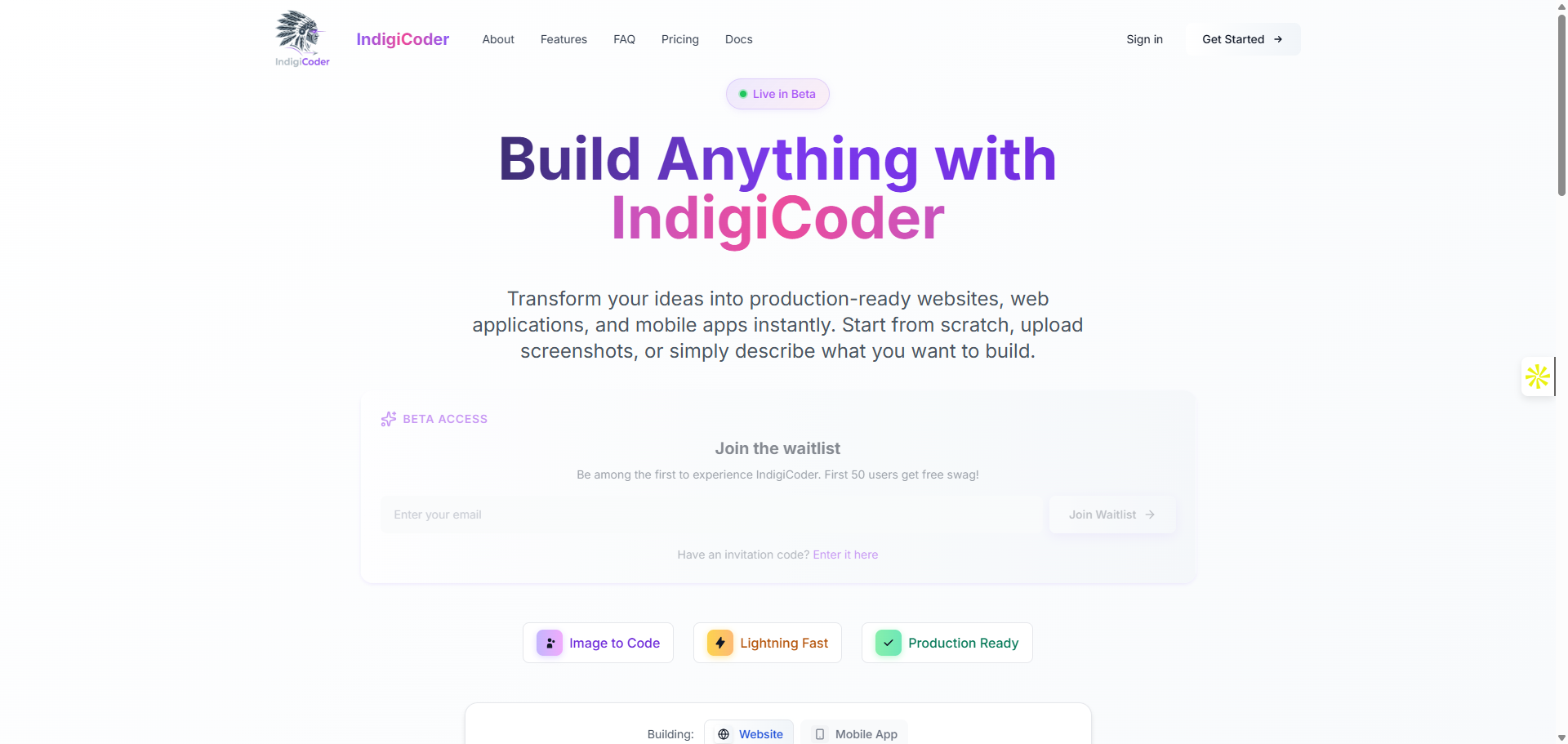 Transform your ideas into production-ready websites, web applications, and mobile apps instantly.