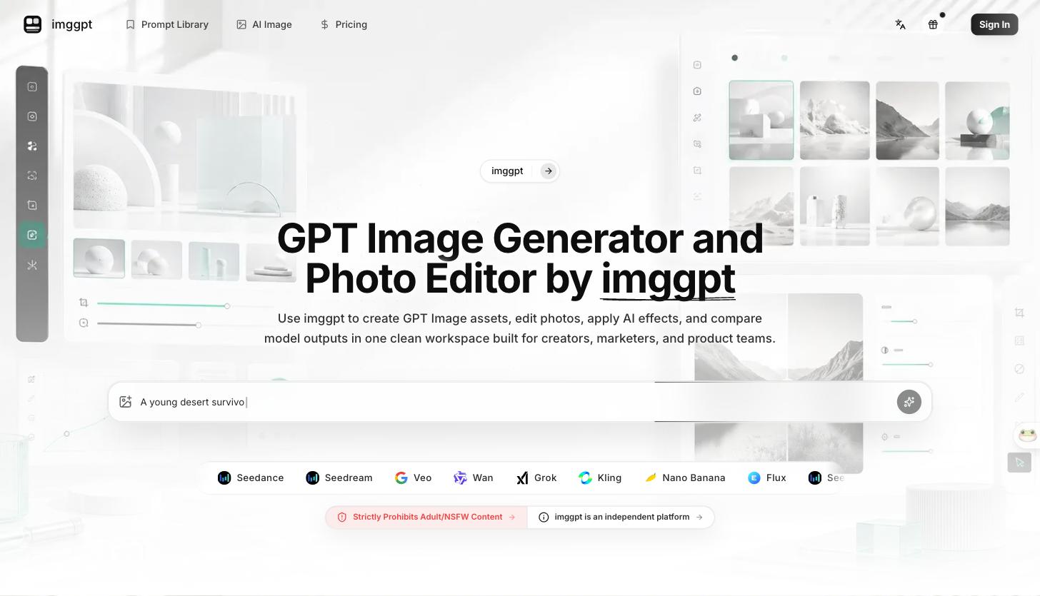 ImgGPT homepage - AI image generator and photo editor