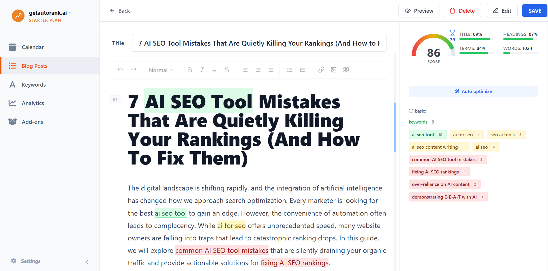 Blog Editor page