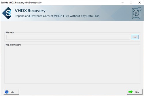SysInfo VHDX Recovery Tool screenshot