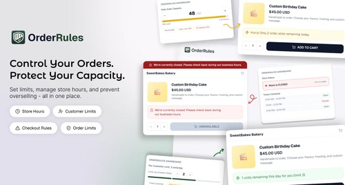 Set order limits, automate store hours, and enforce purchase limits per customer. OrderRules validates every Shopify checkout using native Shopify Fun