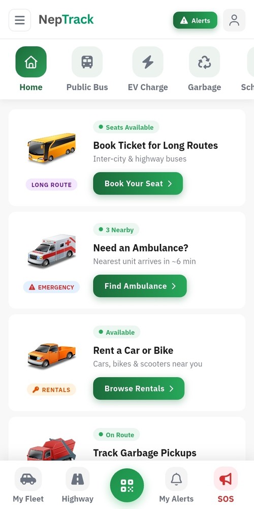 Home Screen of NepTrack App.