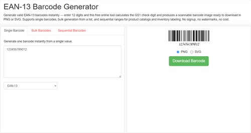 EAN 13 Barcode Generator