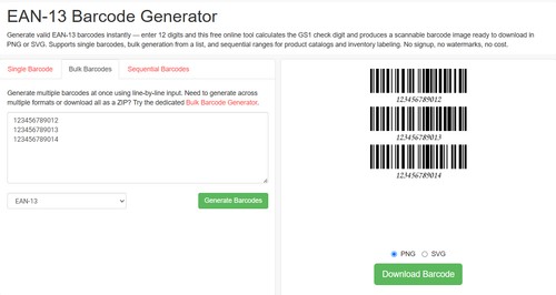 EAN 13 Barcode Generator