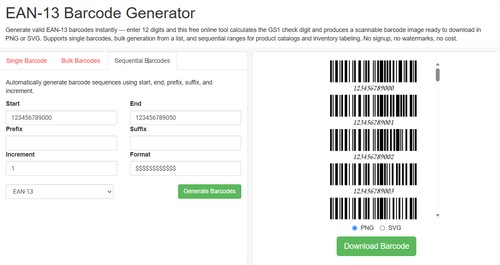 EAN 13 Barcode Generator