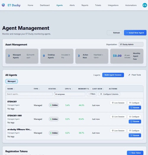 Fleet dashboard for Windows and Linux endpoint health, alerts, and AI diagnostics.