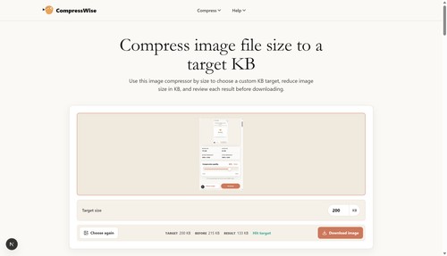 Desktop workflow for compressing images to a practical target size.