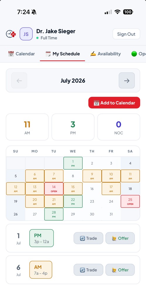 Mobile schedule view
