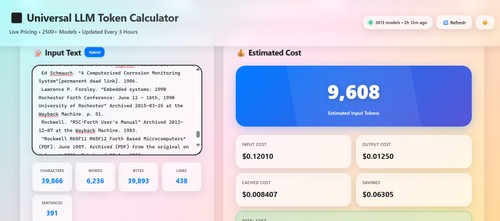 Universal LLM Token Calculator screenshot