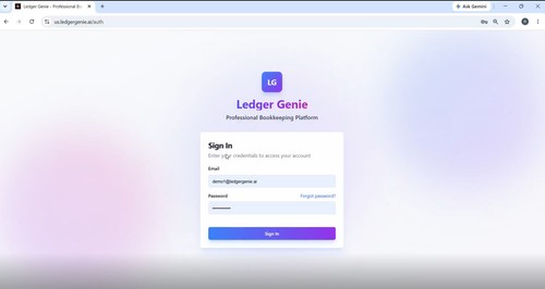 Ledger Genie Platform Login Page