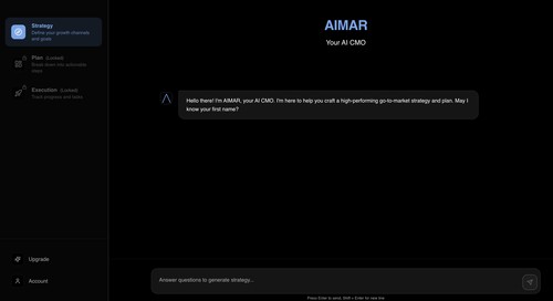 AI chat interface guides users step by step through Strategy, Plan, and Execution - from goal-setting to full implementation.