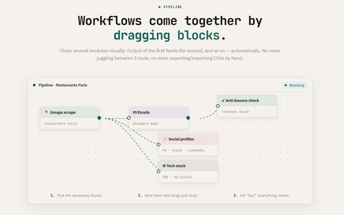 OutSend dashboard  scrape B2B leads from Google Maps and export to CSV
