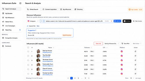 Influencer discovery through ask ai feature through just simple desciption.