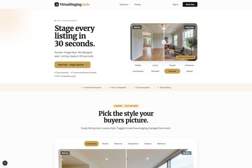 VirtualStaging.tools — photorealistic AI virtual staging for real estate. Stage an empty room in ~30 seconds. 3 free, no credit card.