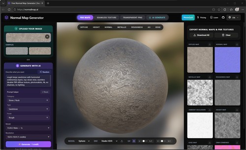 NormalMap AI - Browser-based AI normal map generator interface for creating PBR textures