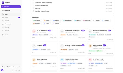 Organizing documents with folders, categories, and tags in the Vault