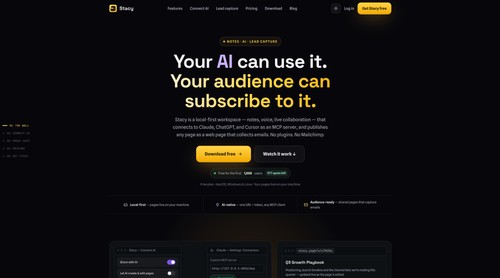 Share pages that double as an email list — your AI can use your notes, and your audience can subscribe to them.