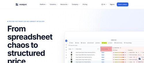 Retailgrid pricing grid with competitor price monitoring and margin data