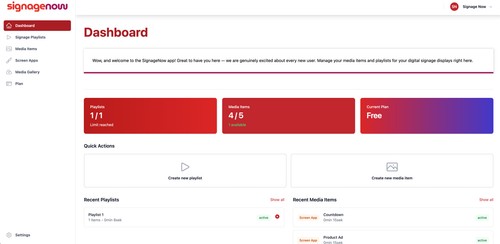 The web-dashboard from SignageNow.