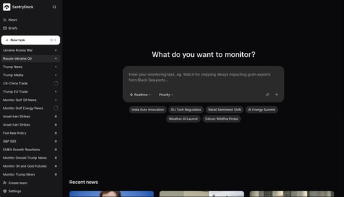 SentryDock real-time market-monitoring dashboard