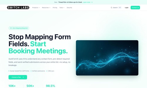 AutoFormX product interface for AI-assisted contact form workflow automation.