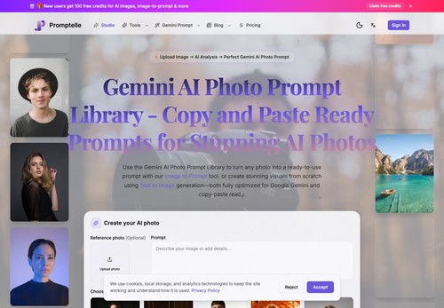 Promptelle AI photo prompt discovery and creative image generation workspace.