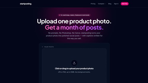 Upload one product photo.
Get a month of posts.