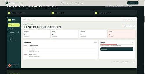 Ospivia dashboard for shift handovers, role-based checklists and issue tracking.