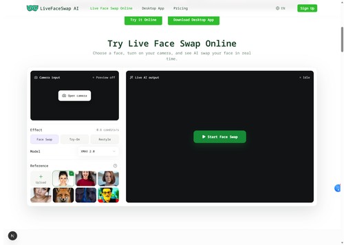 real time face swap online studio screenshot