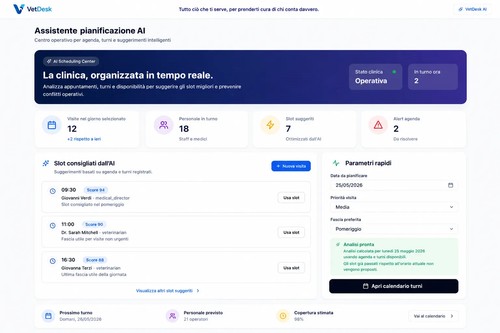 Pianificazione intelligente di attività e appuntamenti nella piattaforma cloud VetDesk.