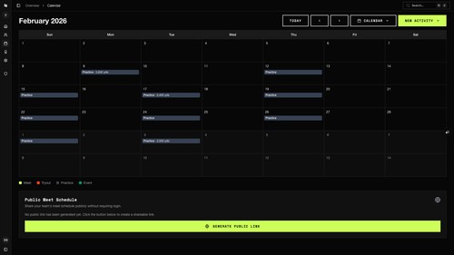 Practice and event calendar