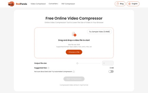 RedPanda Compress home - pick a target size and compress videos locally in your browser