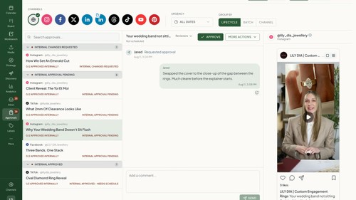 Maeve Social client approvals with post feedback and approval status in one view.