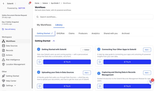 Soter workflows interface for capturing and reviewing EHS records.