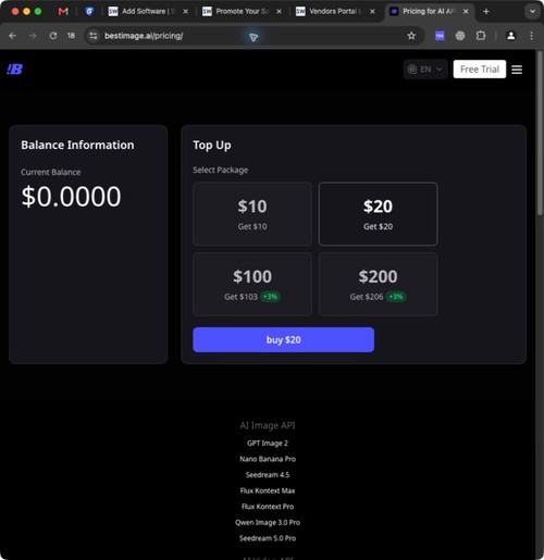 BestImage.AI pricing and AI image API overview.
