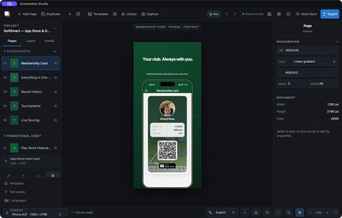 Reusable store screenshot composition in the Screen Studio Kit editor