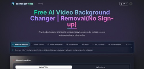 bgchanger.video web app for removing and replacing video backgrounds with AI.