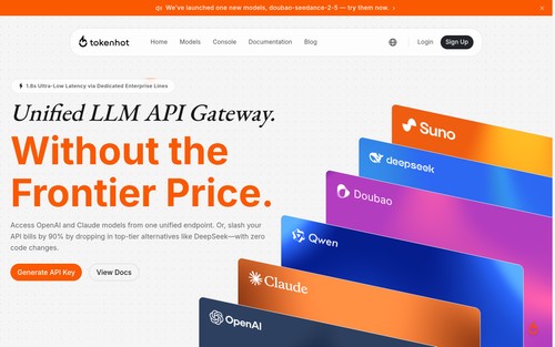 Tokenhot LLM API Gateway screenshot