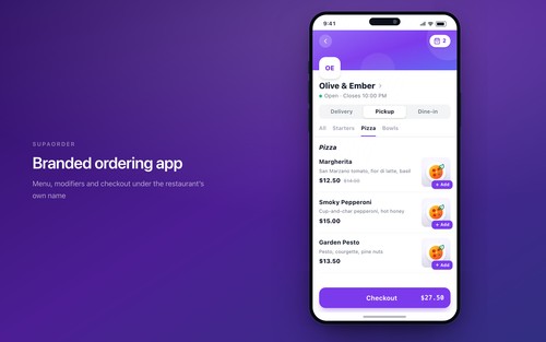 Branded customer ordering app and menu — illustrative product view with fictional demo data.