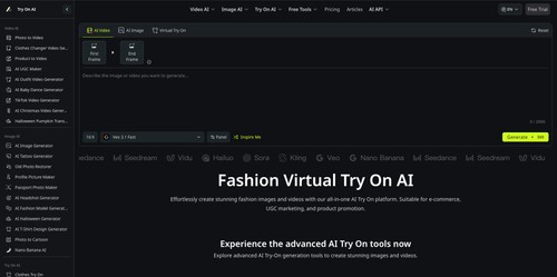AI Try On: virtual try-on previews, fashion images, and AI video tools for creators, designers, apparel brands, and e-commerce teams.