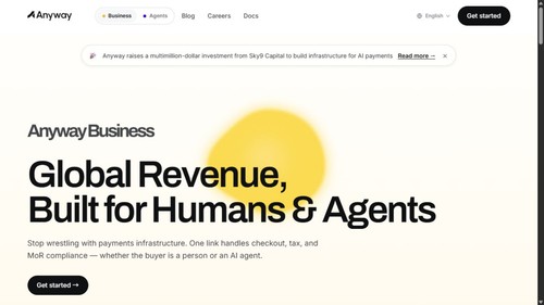 Anyway Business dashboard for global payments, billing, subscriptions, compliance, and payouts.