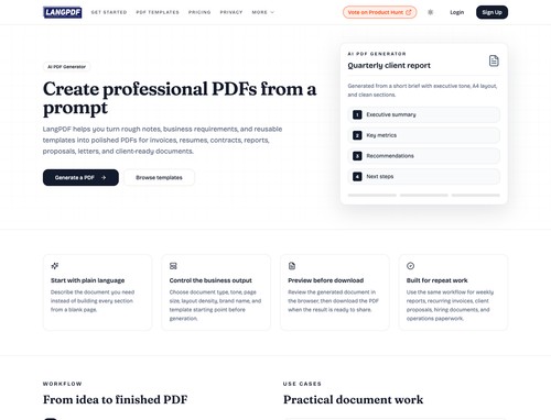 LangPDF AI PDF generation workspace and document creation interface.