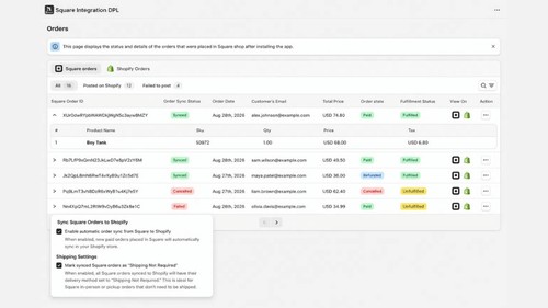 Shopify Square Integration DPL