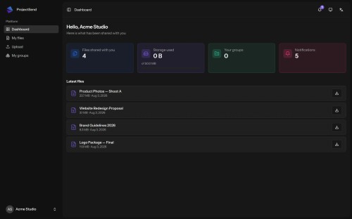 Drag and drop up to 2 GB per file. Uploads are resumable, pause them, lose your connection, come back later; they pick up right where they left off.