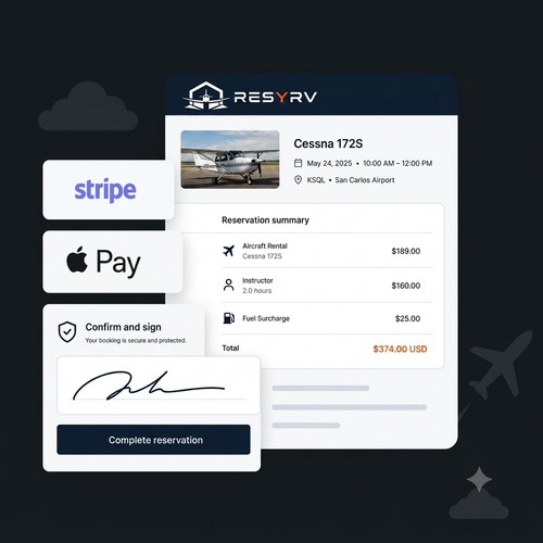 Scheduling software for aircraft managers with integrated payment methods.