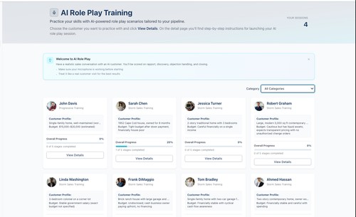 GhostRep AI Role Play Training: practice homeowner sales conversations with AI customer scenarios.