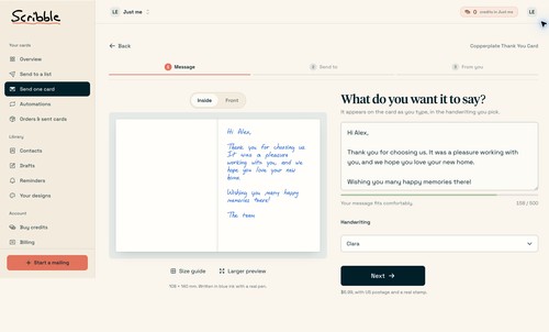 Write your message, choose a handwriting style and preview your card.