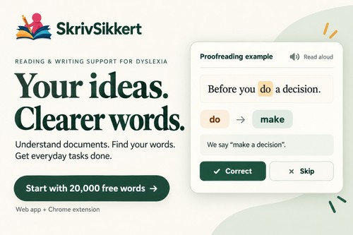 Your ideas. Clearer words. — illustrated proofreading example with explanations and read-aloud.