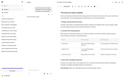 Deep Search research workspace for investigating questions across multiple sources.