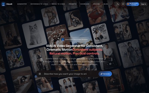 ViduAI workspace for text, image, reference, and first-and-last-frame video creation.